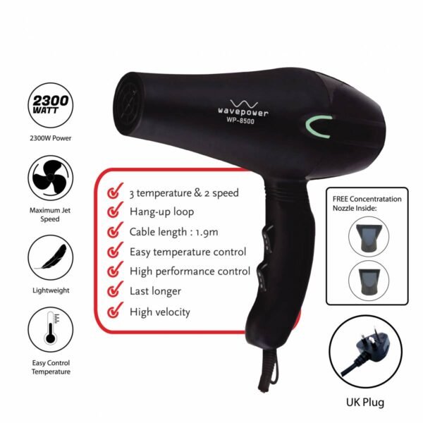 WAVE POWER WP-8500(V2) PROFESSIONAL IONIC HAIR DRYER LIGHTWEIGHT